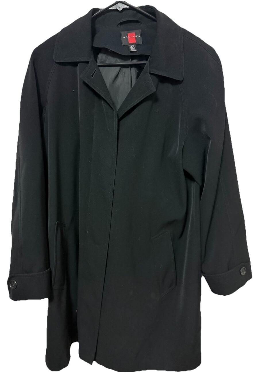GALLERY Women’s Black Casual Long Button Down Lined Coat Jacket Size Medium